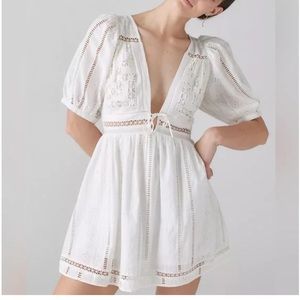 Marla Eyelet Puff Sleeve Mini Dress in White